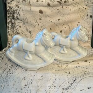 Pair of White Ceramic Rocky Horse Candlesticks by Silvestri